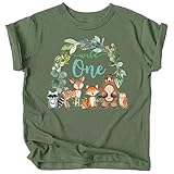 Wild One Wreath with Woodland Animals T-Shirts and Raglans for Baby Girls and Boys Military Green...