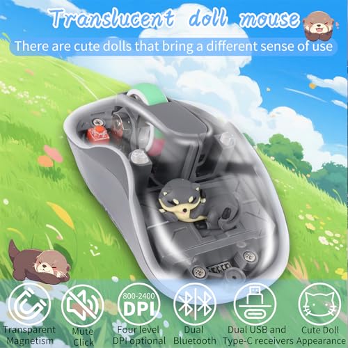 Image of elec Space Cute Wireless USB C Mouse - Bluetooth Triple Mode Rechargeable Cartoon Mouse for Laptops, iPads & MacBook Air /Pro - Silent Operation, Portable Design, Unique Magnetic Character (Grey)