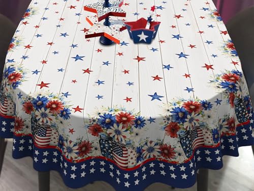 bnhjsdw Fourth of July Oval Tablecloth Vintage Memorial Day Patriotic Table Cloth American Flag, Stars Table Cloths for Indoor and Outdoor Kitchen Dining-54 x72 by bnhjsdw - Used condition - Image 4