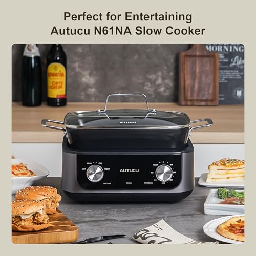 Image of 7-Quart Slow Cooker | PFOA-Free Ceramic Coating, Dishwasher Safe Oven Safe to 450F, Perfect for Large Families, Entertaining (With Timer)