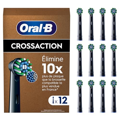 Oral-B Pro Brossettes De Rechange Cross Action ORIGINALES, Lot de 12 Embouts Ronds, Noirs, Compatibles Avec Des Brosses Electriques Oral B Pro, Filaments Pour...