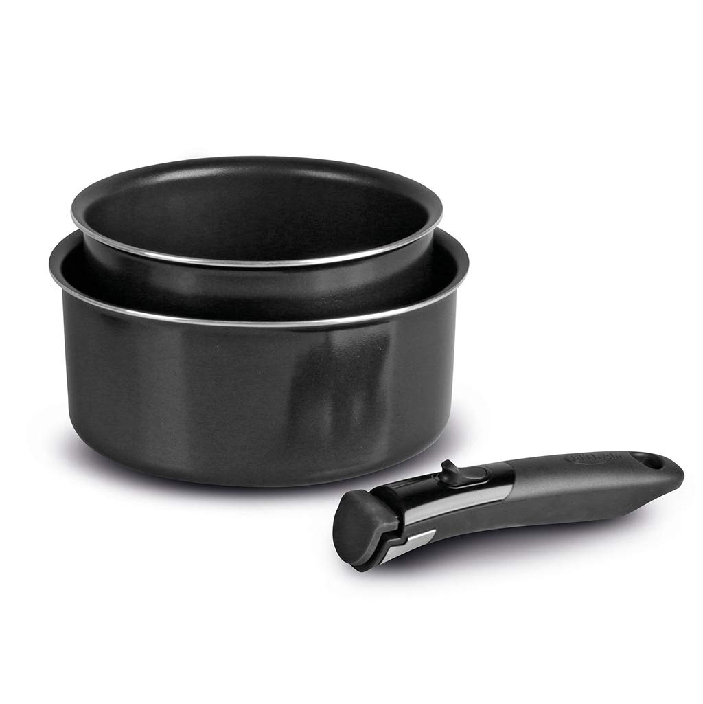 Sitram 713284, Set de 2 casseroles Ø16 et 20cm en aluminium anti-adhérent SITRAM avec poignée amovible - Tous feux SAUF induction, Noir
