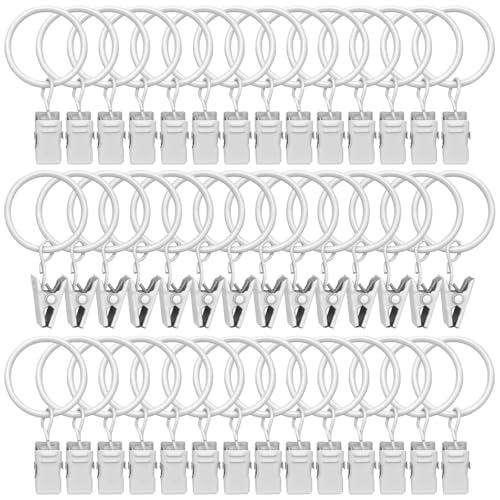 Image of 42 Pack Curtain Rings with Clips 1.26" Interior Diameter,Metal Drapery Ring with Clips Compatible with up to 1 inch Drapery Rod,Strong Vintage Decorative Rustproof Drapery Ring with Hooks(White)