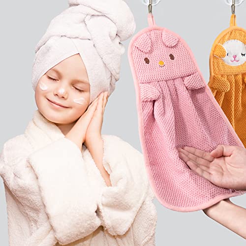 Battilo Home 6 Pack Cute Kids Hand Towels With Hanging Loop, Toddler Hanging Hand Towels Microfiber Hand Towels For Bathroom Kitchen Home #TOP5