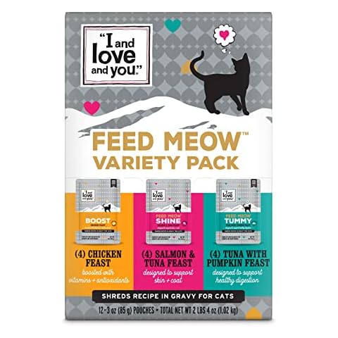 I and love and you Feed Meow Variety Pack - Salmon, Chicken, Tuna - Grain Free, Shredded, No Fillers 3oz Pack of 12 Cover