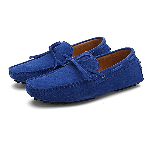 Men's Driving Penny Loafers Genuine Leather Boat Moccasins Rubber Studs Sole(Blue,10)3