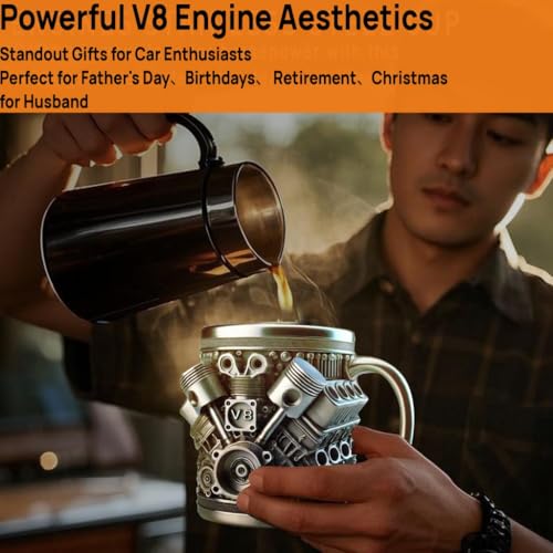 Image of V8 Engine Coffee Mug,Car Coffee Mug Personalized with Handle | Home Decor Gifts for Car Guy Lovers,Mechanics,Birthday, Christmas,Father's Day,Halloween, Thanksgiving