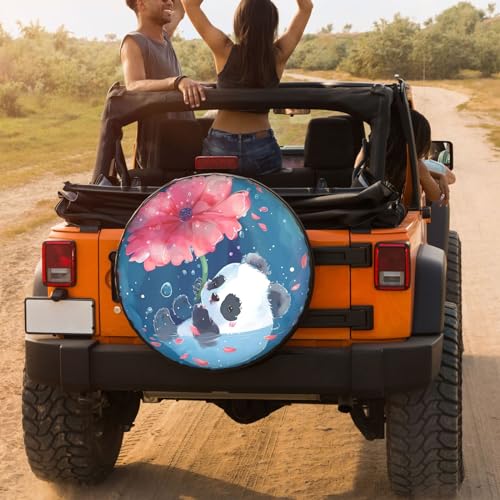 Image of Dujiea Cute Panda Spare Tire Cover, Universal Wheel Tire Cover Waterproof Dust-Proof Tire Protectors for Jeep Trailer Rv Van SUV Truck Camper and Many Vehicle 14 15 16 17 Inch