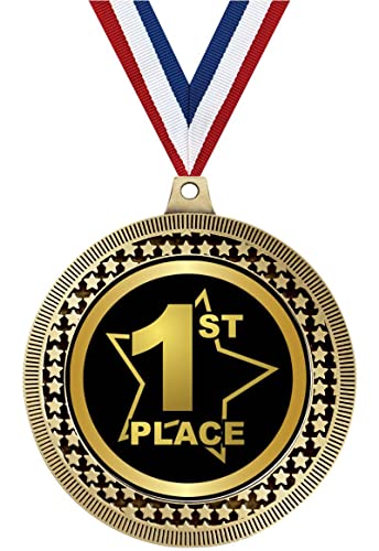 2.75" 1st Place with Star Medal Awards, Gold Vega 1st Place with Star Team Trophy Awards Includes Free Neck Ribbon 100 Pack Prime