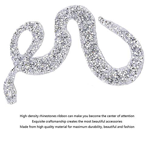 5PCS Rhinestones Applique Snake-Shaped Rhinestones Trim Ribbon Hot Fix DIY Clothing Accessories for Clothes Garments Bags Wedding Dress Belt(Silver)