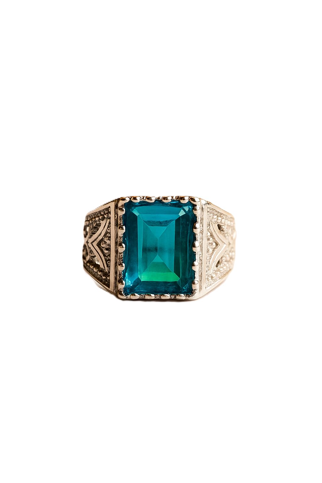 Vintage Statement Ring with seablue Agate Stone, Silver-Tone Setting, Ornate Metalwork, 2.5 cm Onesize-picture-34