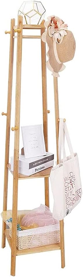 Coat Rack Multifunctional Bamboo Coat Rack Floor-Standing Coat Rack with 8 Hooks Vertical Coat Rack Suitable for Bedroom Corridor Entrance Detachable