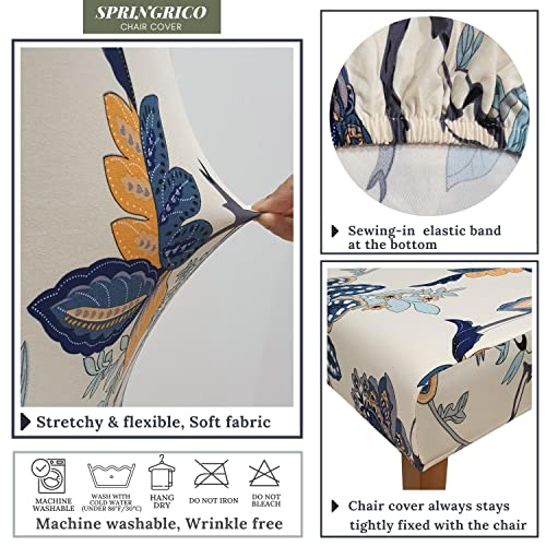 Image of SPRINGRICO Chair Covers for Dining Room Set of 4, Stretch Dining Chair Cover, Washable Spandex Kitchen Parsons Chair Slipcovers, Removable Seat Protector for Home or Party (4 Pack, Flower Pot)