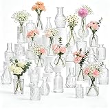 32 Pcs Clear Glass Bud Vases in Bulk, Small Vintage Bud Vase Set for Flowers, Mini Glass Vases for Wedding Centerpieces, Baby Shower, Table Decorations, Event Decor, 3.1'-5.1'