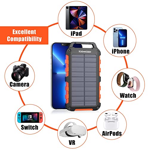 Toennesen Solar Power Bank 20000Mah, Portable Solar Charger Power Bank With Dual Usb Output And 10 Strong Led Flashlights, Ipx4 Waterproof Solar Phone Charger For Iphone, Samsung, Ipad #TOP3