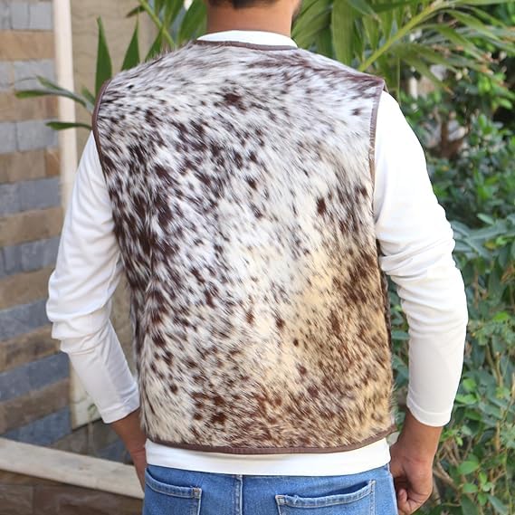 Image of Men's Real Cowhide Leather Hair-on Vest ► Old Western Cowboy Leather Vest For Mens : Natural Cow Hair vest