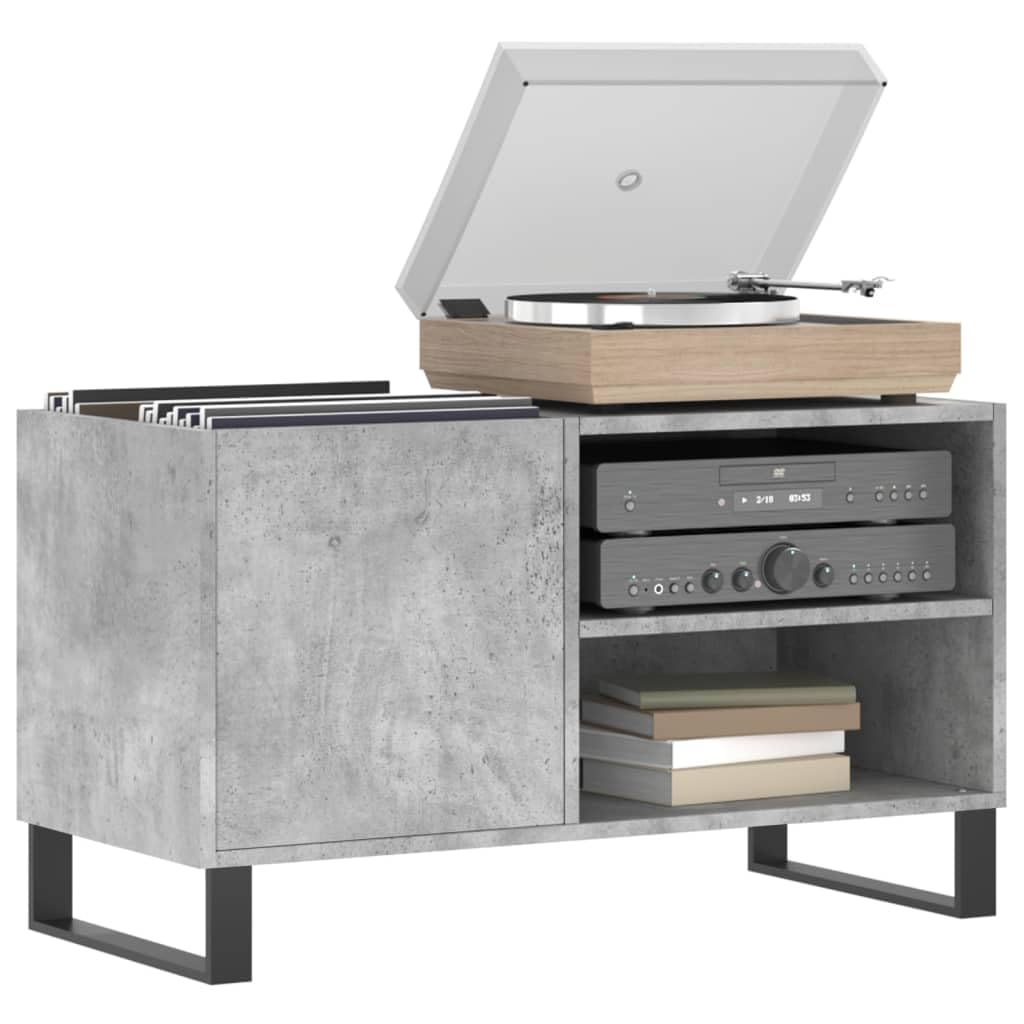 Armadio per dischi in vinile, grigio cemento, 85 x 38 x 48 cm | Spazioso mobiletto basso per il vostro soggiorno con superficie stabile per giradischi e gambe in metallo durevoli.