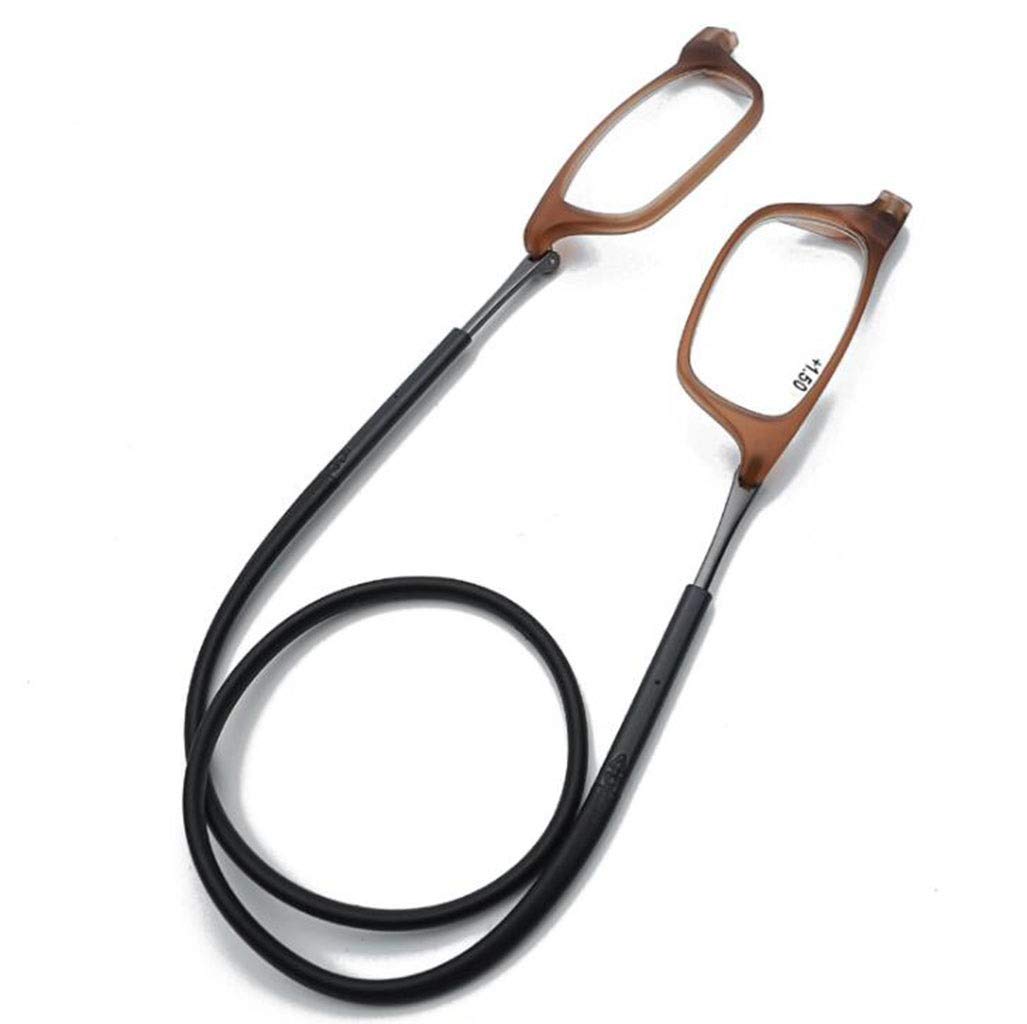Ms. magnetic hanging neck reading glasses,Portable unisex TR90 reading glasses,Long leg telescopic headstock (Color : Black, Size : +2.0x)