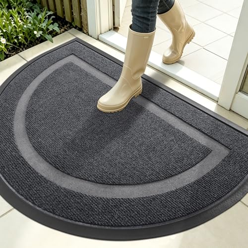 Image of OLANLY Half Circle Door Mat Indoor Outdoor Entrance Welcome, Waterproof All-Season, All-Weather Doormat, Sturdy Natural Rubber, Low Profile, Easy Clean Patio Porch Entryway Mat, 35x23, Grey