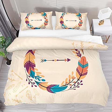 Godsous Ultra Soft Duvet Cover King Size Zipper Closure Boho Leaf Circle 3 Pcs Breathable Microfiber Quilt Cover Protector Set Cover