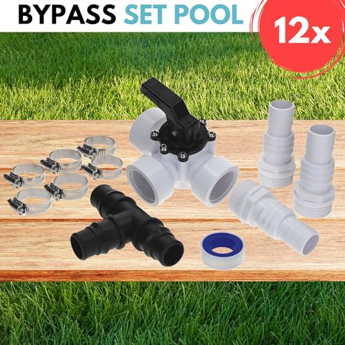 Amapool Bypass Set Pool 38mm – Komplettset für Poolheizung & Sandfilteranlage mit 3-Wege-Ventil, Anschlussset für Poolzubehör & Schlauch 32/38mm, Poolheizung