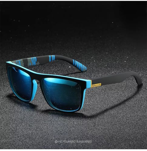 Image of POLARIZED UV400 Wayfarer Square Mirrored Sunglasses for Men Stylish | Rubber Coarted Frame | Metal Hinges | Casual & Sports UV Protected Anti Glare Branded Goggles for Man | Medium