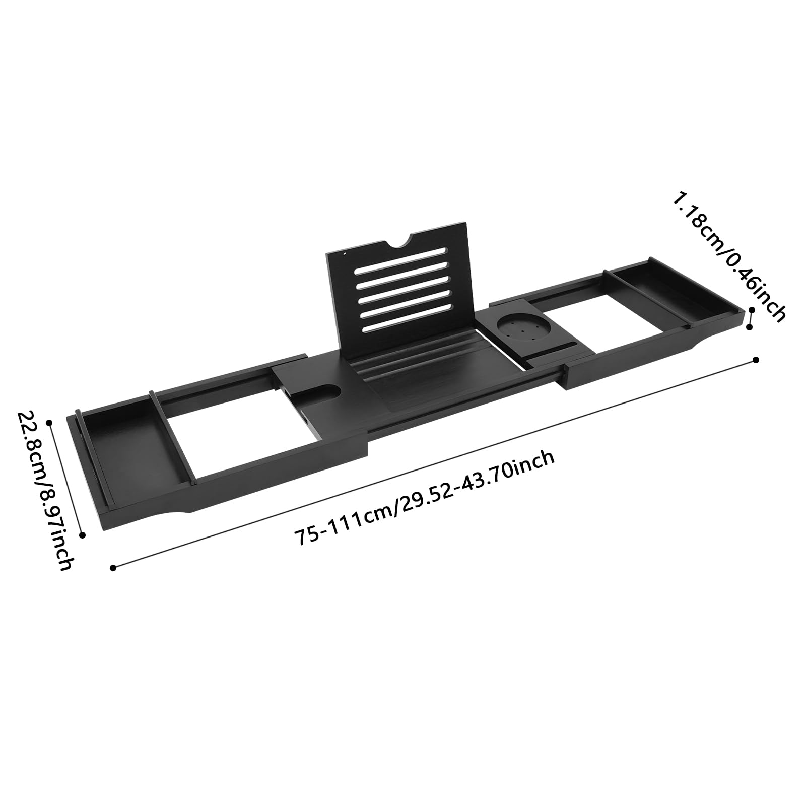 Estante extensible de bambú para bañera, ajustable, longitud ajustable de 75 a 111 cm, color negro