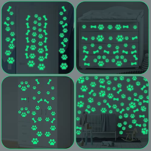 127 Pieces Dog Paw Print Stickers Glow In The Dark Wall Decals Dog Paw Print Wall Decor Dog Wall Stickers Decals Luminous Removable Vinyl Dog Paw Bone Wall Decals For Kids Nursery Bedroom Living Room #TOP6