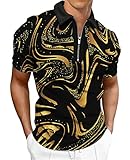 Hodaweisolp Men's Short Sleeve Zipper Casual Slim Fit Printed Golf Polo Shirt Tops Gold Light Dots-L