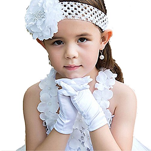 Ever Fairy Girl's Holiday, Wedding, or Pageant White Satin Gloves Princess Glove3