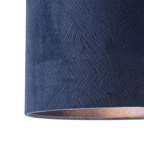 Chic Contemporary Thin Lined Midnight Blue Velvet Fabric Round Lamp Shade | 30cm x 20cm | Inner Navy Blue Satin Lining by Happy Homewares - Image 6