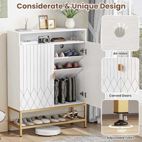 7tiershoestoragecabinetwithcarveddoorsmodernshoerackorganizercabinetwithadjustableshelvesfreestandingshoecabinetstoragewithantitipfittingforentrywayclosethallway  Urban Country Home Decor 7 tier shoe storage cabinet with carved doors modern shoe rack organizer cabinet with adjustable shelves freestanding shoe cabinet storage with anti tip fitting for entryway closet hallway  urban country home decor