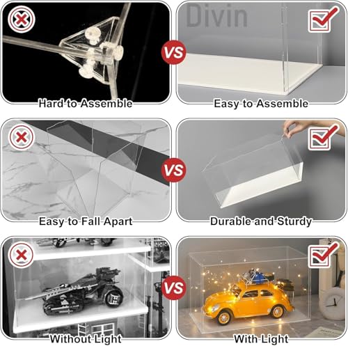 Image of Divin Acrylic Display for Organizing Collectibles Clear Box Display Action Figures Home Storage (White+Clear, 15X15X20Cm: 6X6X8 inch)