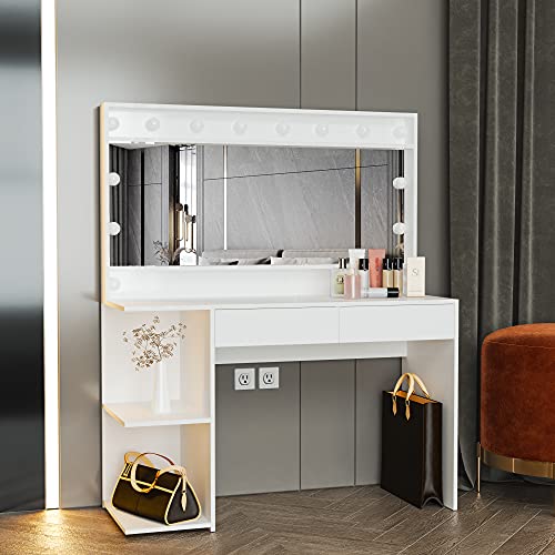 Boahaus Aine Modern Lighted Vanity Table, White, For Bedroom #TOP1