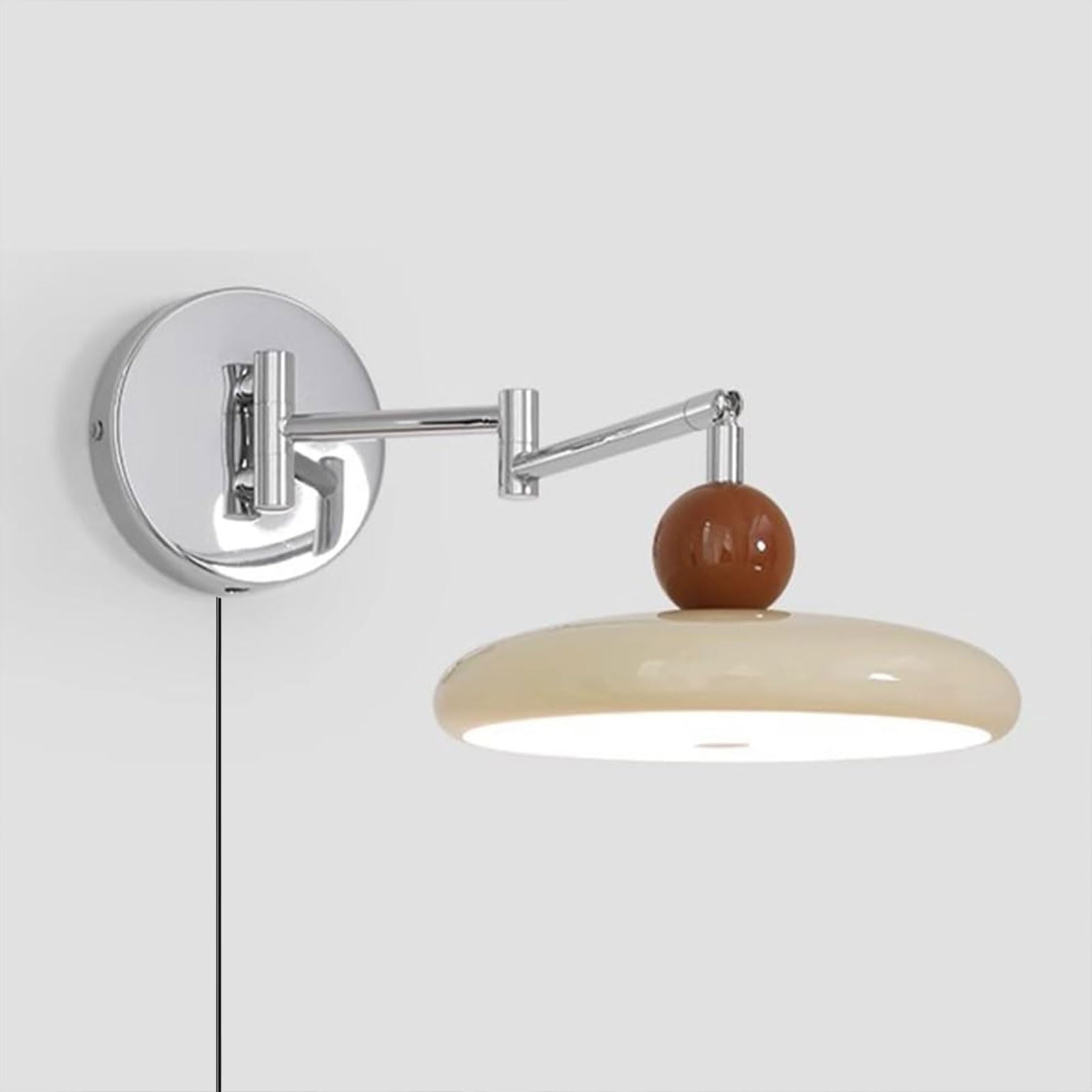 HUAYUSEDF Plug in Swing Arm Wall Sconce, Mounted Reading Light 3000k-6000k Dimmable Nordic Modern Lamp with Remote Control, Adjustable Lighting Fixtures for Bedroom Beige(Beige)