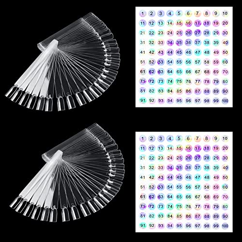 100 Stück Nagel Display Tips,Nail Art Tips Ring Stick,Mit Ring und Nummernaufkleber 1-100,Transparent Farbe Karte Platten,Nagel Salon Übungen Display Nail Tips