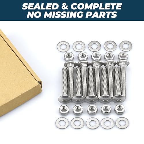Image of 5 /16-18 x 2-3 /4 Inch Carriage Bolt Kit, 304 Stainless Steel (18-8) with Hex Nuts & Flat Washers - 8 Sets, Round Head Square Neck, Full Thread Coverage by Glvaner