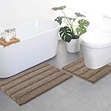 NICETOWN Non Slip Bathroom Rug Set Contour and Rectangle, Soft Plush Shaggy Bath Mats for Bathroom Floor, Indoor Mats Rugs for Entryway (Taupe Brown, 32 x 20 Plus 24 U x 24 - inches)