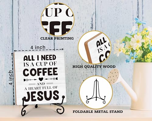 Image of Coffee Bar Decor, All I Need Is A Cup Of Coffee Desk Decor, Christian Wooden Plaque Sign With Iron Stand, Rustic Kitchen Sign for Farmhouse Home, Wood Signs for Bar Cafe -62