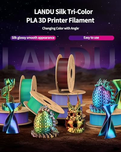 Image of LANDU Silk Tri-Color PLA Filament 1.75mm 2Kg, 2Pcs 1KG Triple Color Silk PLA Filament, Silk Bundle PLA Filament, Neatly Wound 3D Printer Filament, Multicolor Filament + /-0.02mm, Black Red Gold