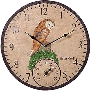 Tuinklok weerbestendige buitenklok tuin, retro hars wandklok met thermometer voor binnen en buiten mute tuin klokken…