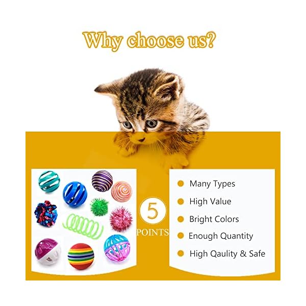 LASOCUHOO Katzenspielzeug, Kätzchen-Ball, Spielzeug-Sortiment, einschließlich Regenbogenball, Knisterball, Glitzerball, Glockenbälle, Sisalball, Leinenball für Katzen und Kätzchen, 30 Stück – Bild 4