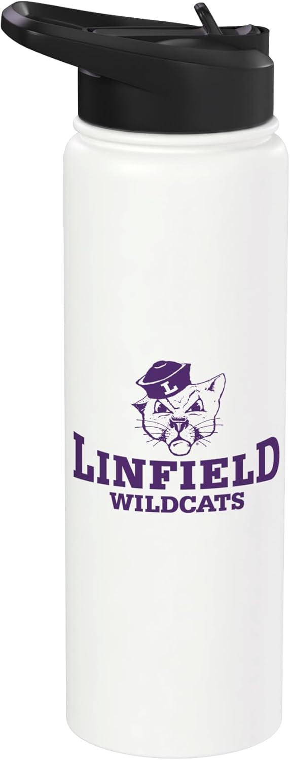 Linfield University Wildcats Mack Mascot Stacked Stainless Steel Insulated Water Bottle