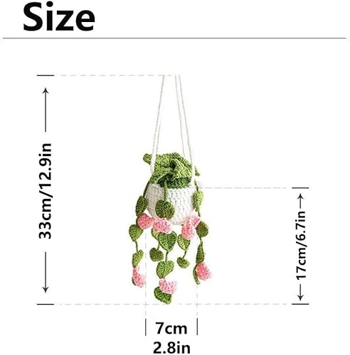 Miniatura 7 de Planta colgante de ganchillo para automóvil, colgador de espejo de automóvil de punto, cesta colgante de ganchillo para plantas de automóvil, lindos