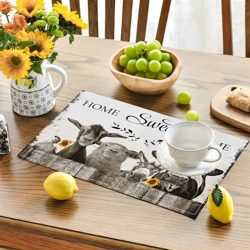 Farmhouseplacematssetof4funnyanimaltablematsblackandwhitewashableplacematsforpartykitchendiningdecoration12x18inch Urban Country Home Decor Farmhouse placemats set of 4 funny animal table mats black and white washable place mats for party kitchen dining decoration 12×18 inch urban country home decor