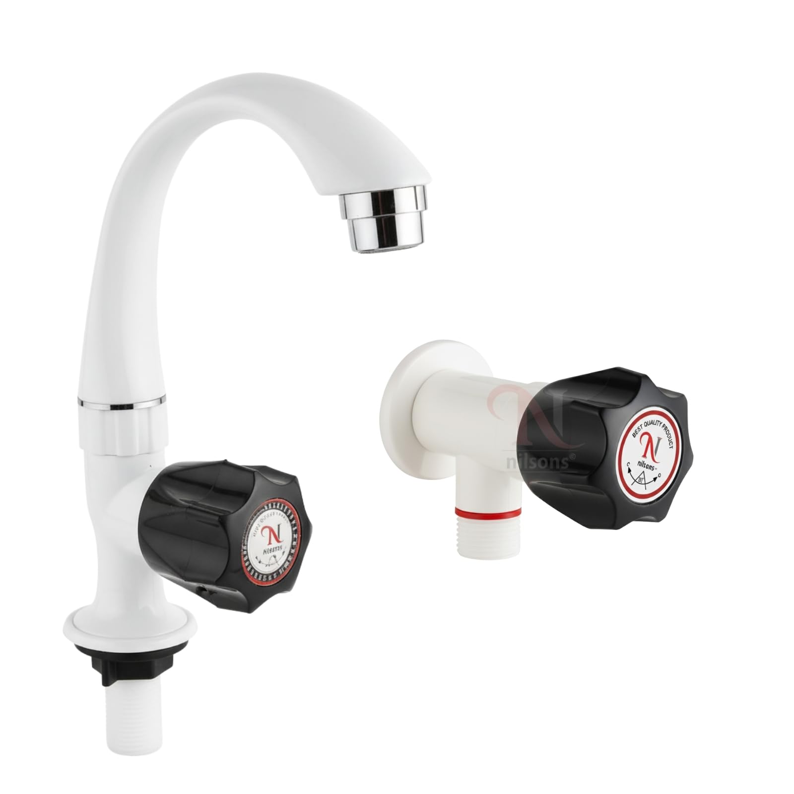 PVC Swan Neck Pillar Cock & Angle Cock Combo | Table Mounted Sink Tap with Wall Mounted Water Control Valve | Kitchen & Bathroom Taps Set (1+1)-image-19