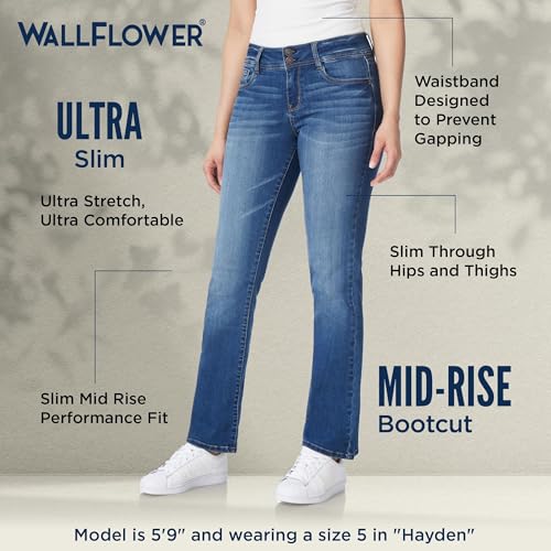 WallFlower Women's Ultra Slim Bootcut Mid-Rise Insta Soft Juniors Jeans3