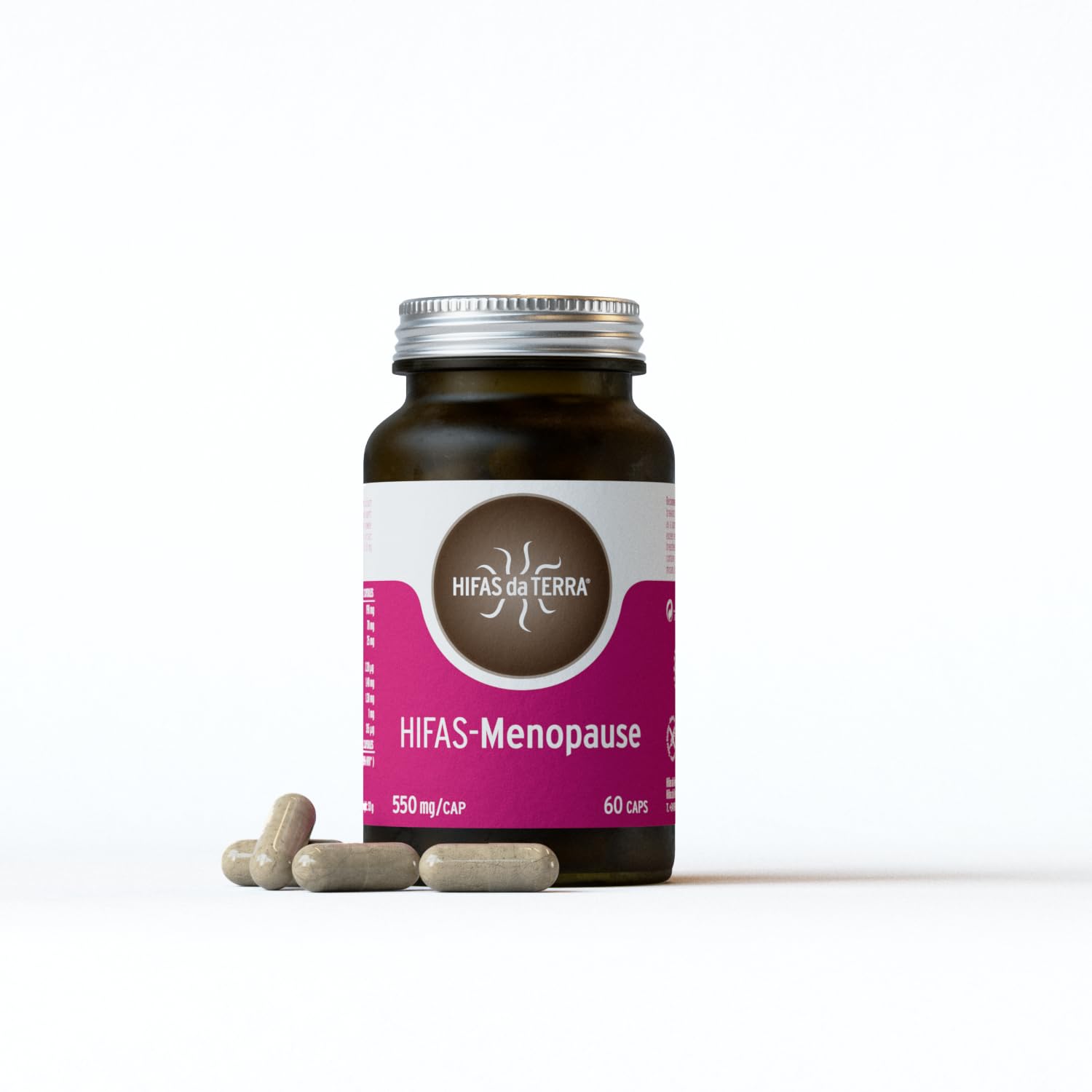 HIFAS DA TERRA - HIFAS-Menopause Suplemento para Menopausia con Extractos Puros de Reishi, Melena de León, Cordyceps y Ashwagandha (Bote Vidrio: 60 cápsulas)