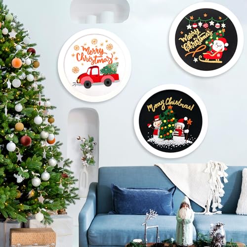 MAMUNU 3 Sets Christmas Embroidery Kits for Beginners Adults Santa Snowman Car Stamped Cross Stitch Kits - Image 4