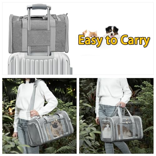 Soft Sided Cat/Pet/Dog Carrier Bag,Portable Foldable Pets Travel Carriers For Cats/Dogs With Shoulder Strap & Removable Mat,Durable Puppy Basket of 16 lbs Airline Approved - Grey - Image 6